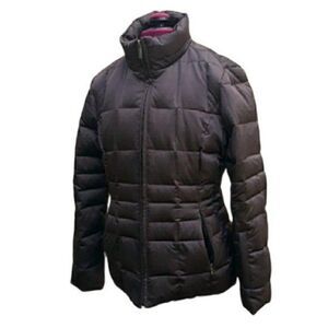 Calvin Klein Down Puffer Faux Fur Lining Mock Neck Coat Chocolate Brown Sz S